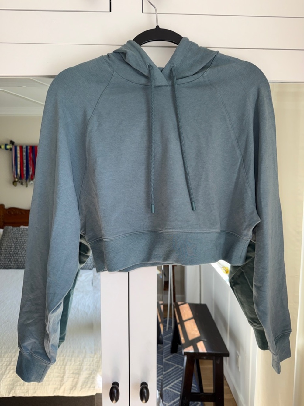 ALO Yoga Cropped Hoodie - Dusty Teal Blue
